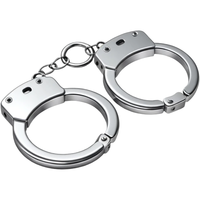 A pair of elegant handcuffs emoji made of silver chrome, smooth rounded design, glossy metallic reflections, luxury fetish aesthetic, minimal iOS emoji style, centered, clean white background emoji