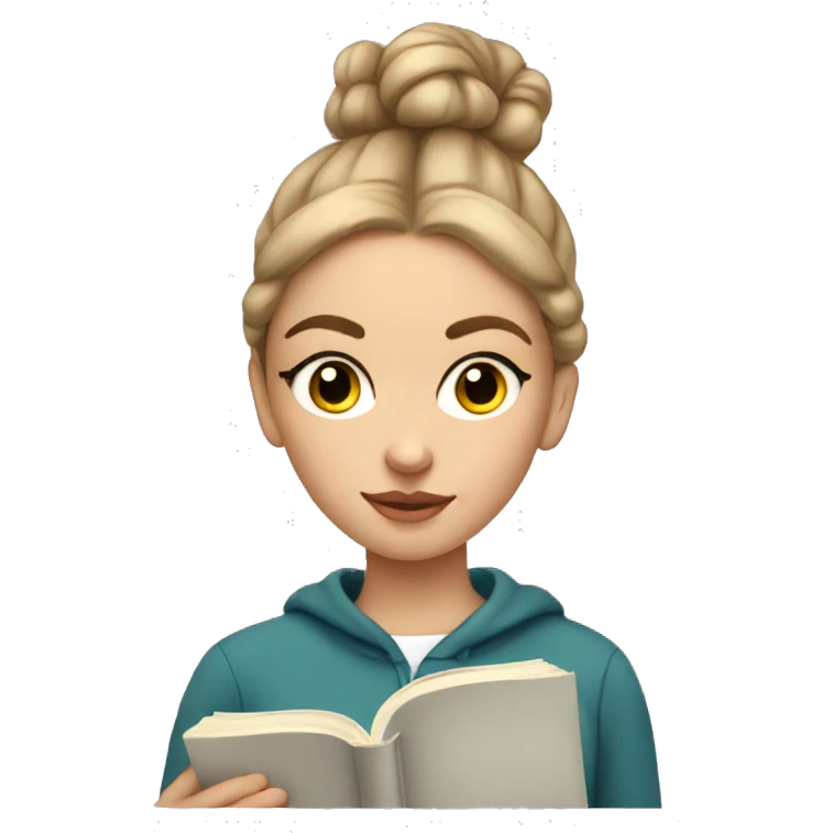 White girl Girl with bun in sweatshirt and sweatpants reading a book emoji