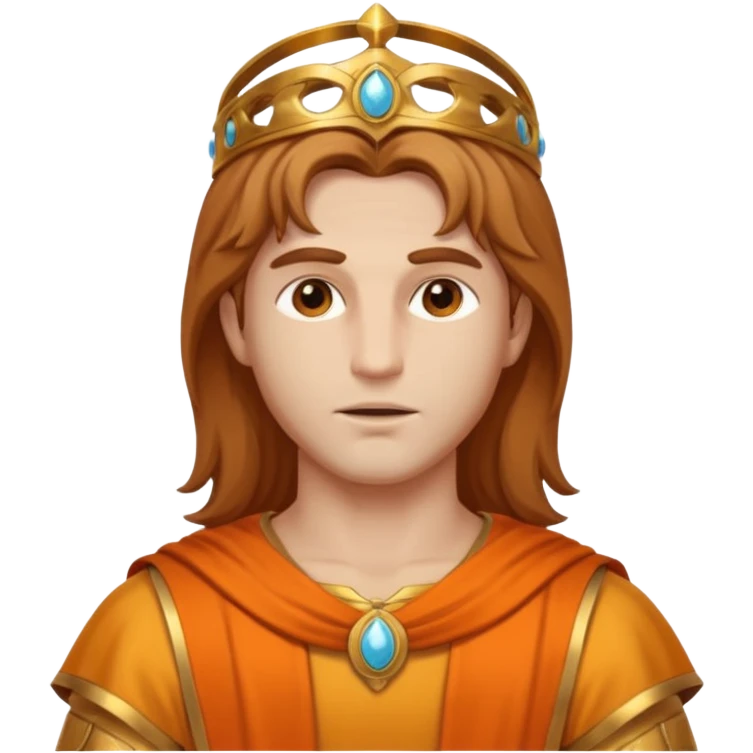 Mercury, Message God from Rome Mythology with long light brown hair , orange and gold outfit, emoji