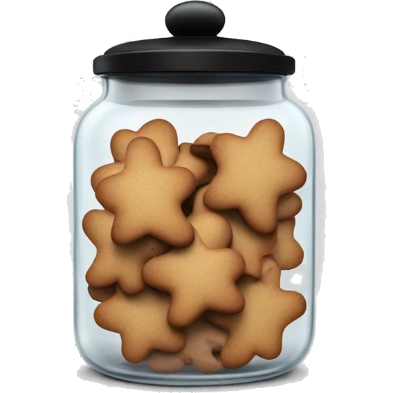 Realistic glass cookie jar with black lid full of gingerbread cookies isolated.  emoji