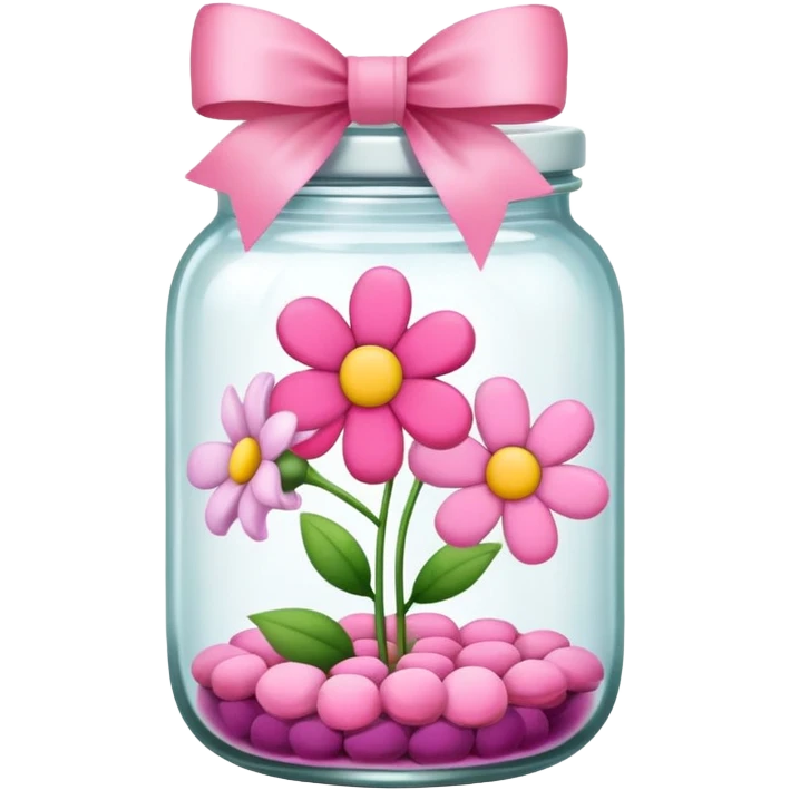 Flowers in a jar with a pink bow on it emoji