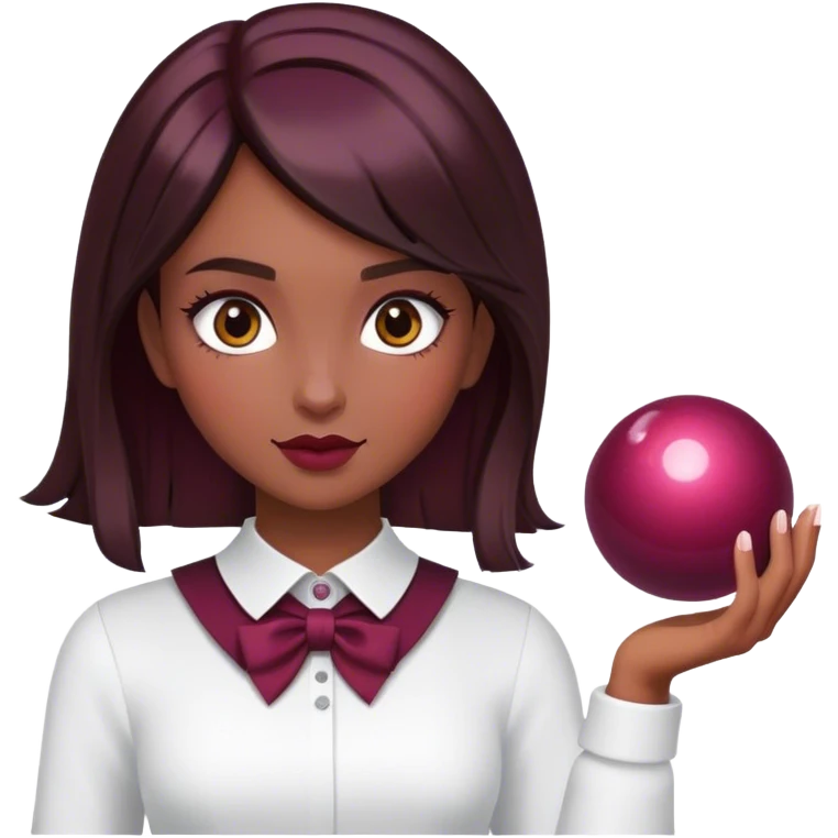A brunette girl with a square hairstyle , with a magic ball Burgundy emoji