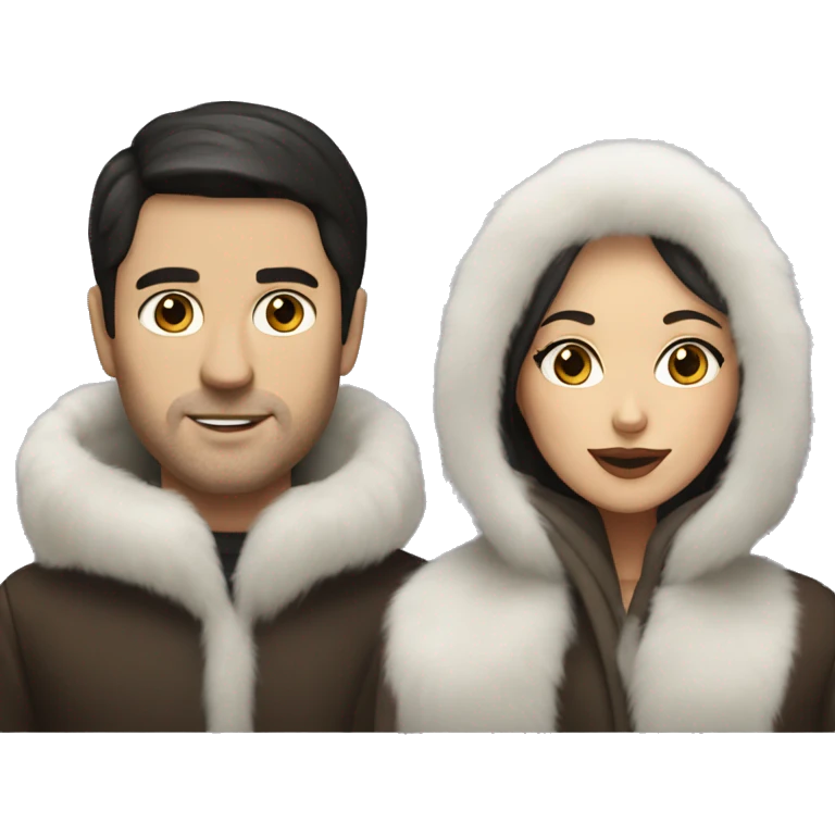 Dark haired White couple in long fur coats emoji