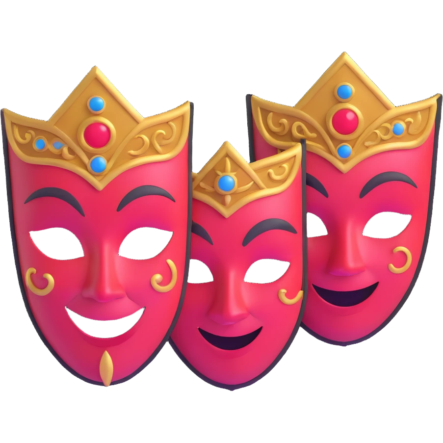 classic Greek drama masks, traditional comedy with smile and tragedy with frown, ornate theater masks emoji