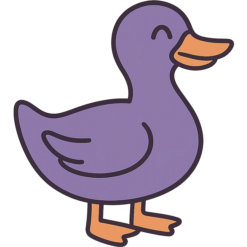 flat toon style happy purple duck, simple 2D drawing, minimal detail, flat colors emoji