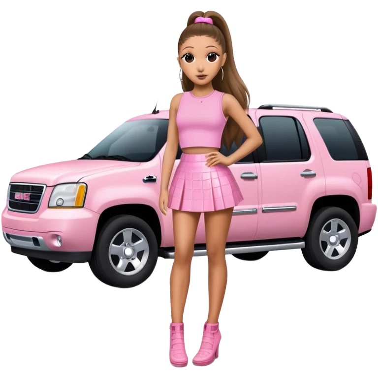 Ariana grande heading to her black GMC wearing a pink croc top and a short pink skirt  emoji