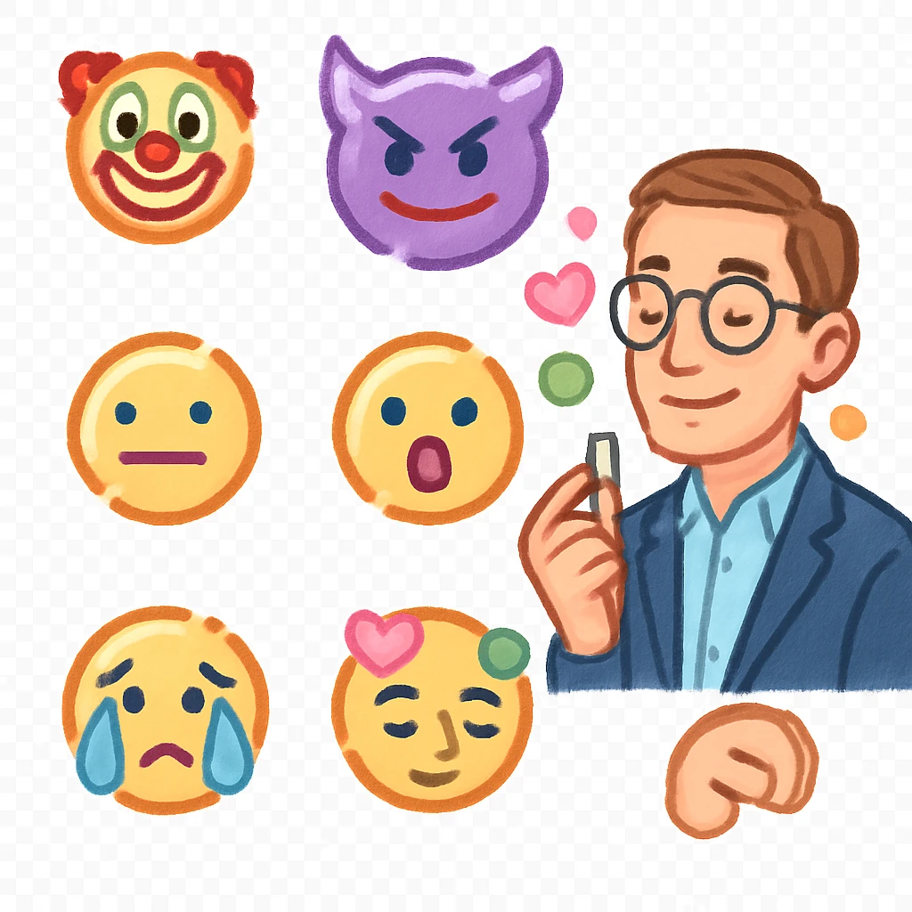 Male therapist with glasses doing psychedelics emoji