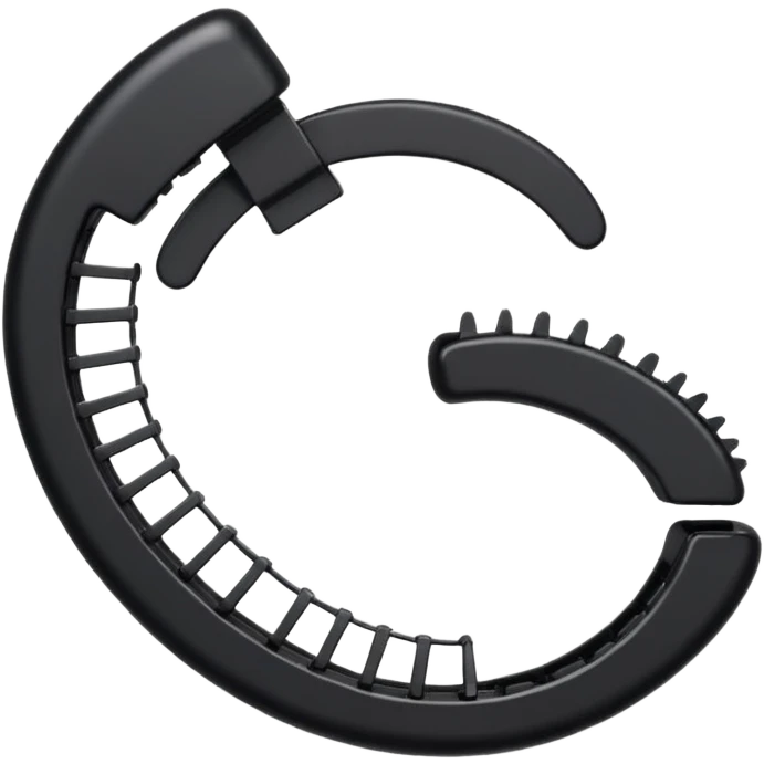a curved hair accessory with teeth on both sides that hinge together, designed to secure hair in a vertical ponytail emoji