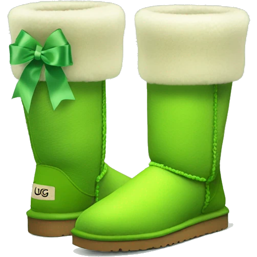 Tall Pair of lime green fur Ugg boots with green silk ribbon bow. emoji