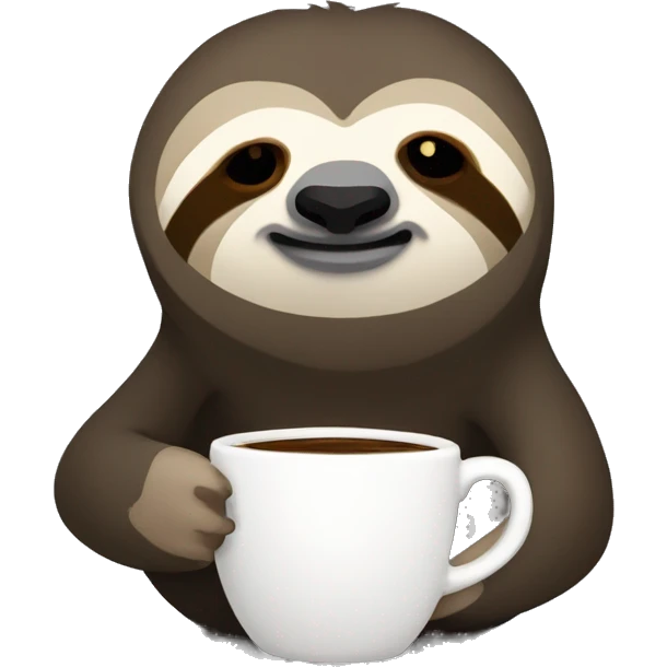 Cute sleepy Sloth in black turtleneck with coffee mug simple ios emoji