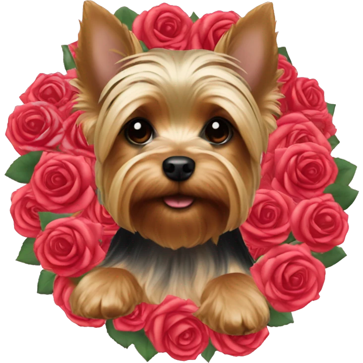 Yorkie's head in a wreath of roses emoji