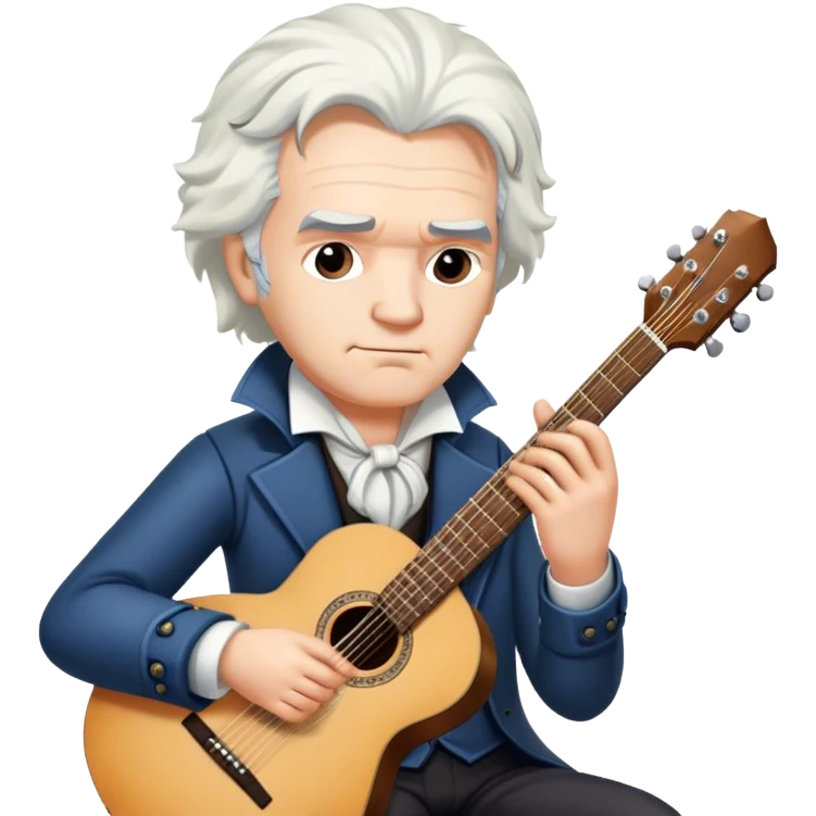 White haired Beethoven with guitar emoji