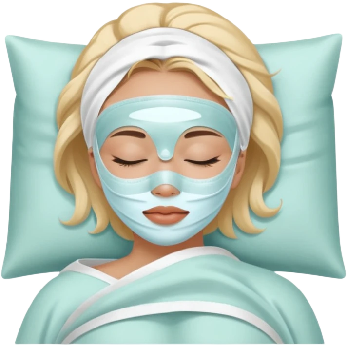 Girl sleeping peacefully with a white beauty face mask on, self care routine emoji