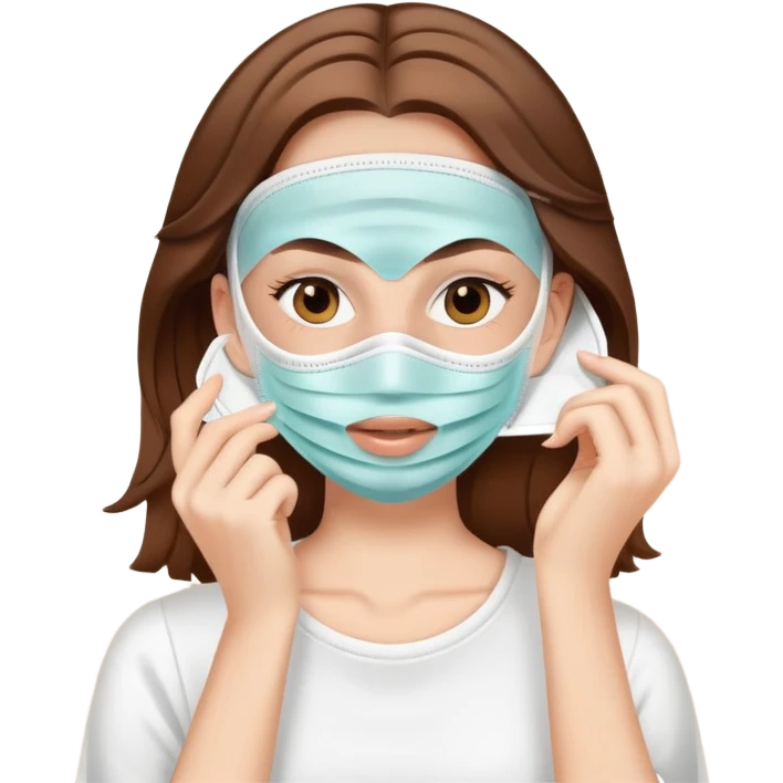 White girl with brown hair applying face mask for self care emoji
