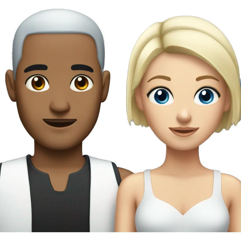 Arab man with black eyes, black buzz cut hair, and blonde hair girl with blue eyes emoji