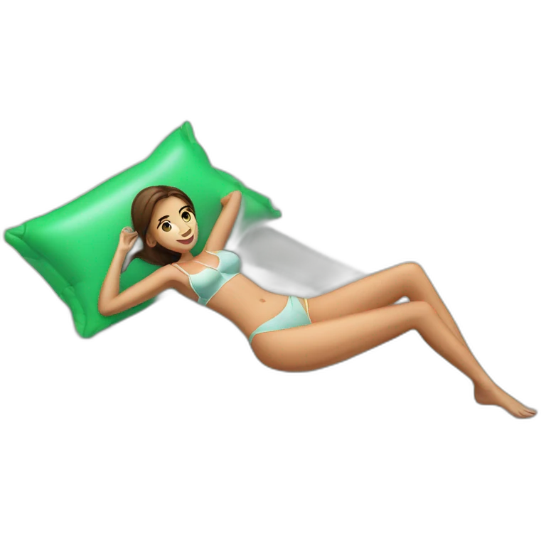 young brunette woman with green eyes sunbathing on an inflatable mattress in the ocean emoji