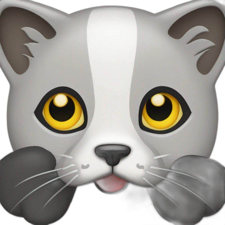 gato que tiene la mitad izquierda de su cara de color negro y la mitad derecha blanca, con un contraste marcado entre ambos lados emoji