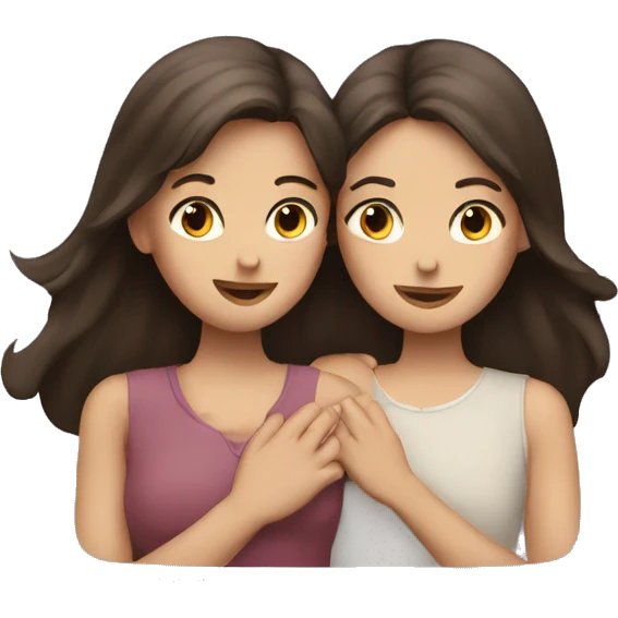 two brunette girls hugging emoji