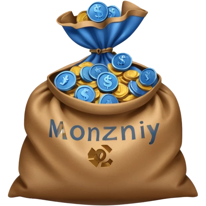 blue coins inside an opened brown money bag  emoji