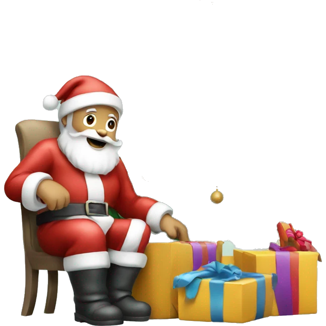 santa placing presents by christmas tree emoji