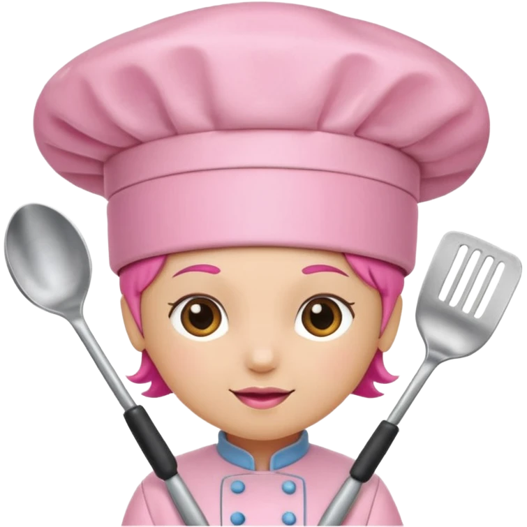 Pink chef hat with pink cooking utensils emoji