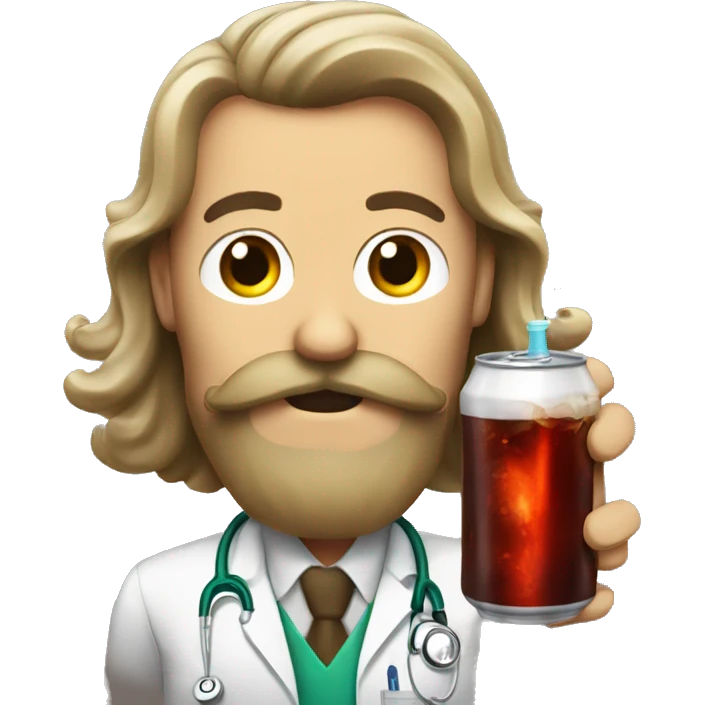 Guy with long hair and a mustache drinking a doctor pepper emoji