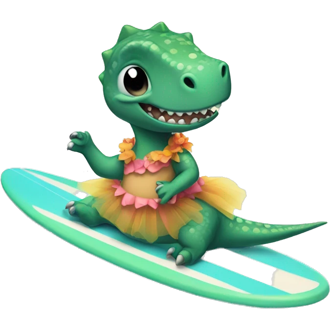 Dinosaur with a tutu on a surfboard  emoji