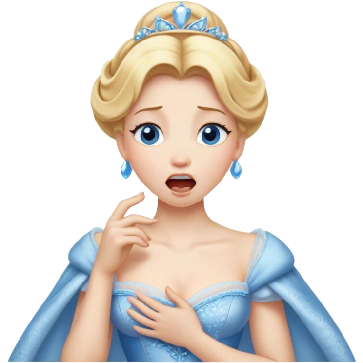 Cinematic Realistic Yawning Cinderella Portrait, showcasing lifelike porcelain skin and intricately detailed golden-blonde hair styled flawlessly as she mid-yawn reveals a moment of tender vulnerability. Her half-closed blue eyes and relaxed expression are rendered with natural, soft lighting that emphasizes the subtle textures of her face and the detailed, flowing fabric of her iconic gown. The scene glows with a cozy, authentic warmth that captures a rare, intimate moment of repose. emoji