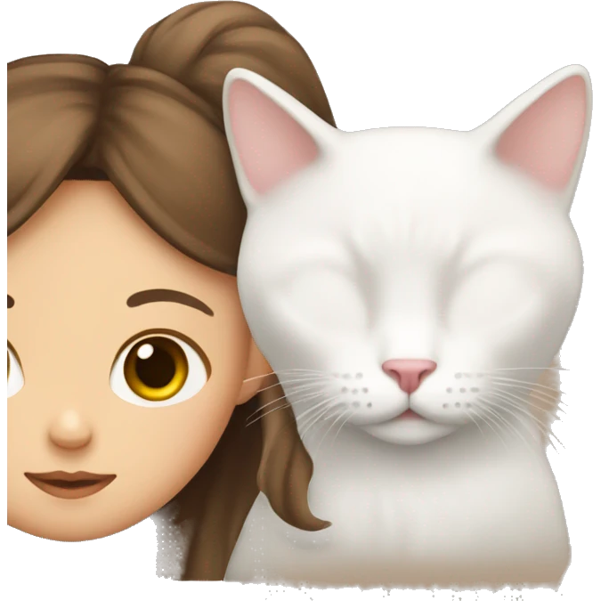 Brown hair girl with white cat on head emoji