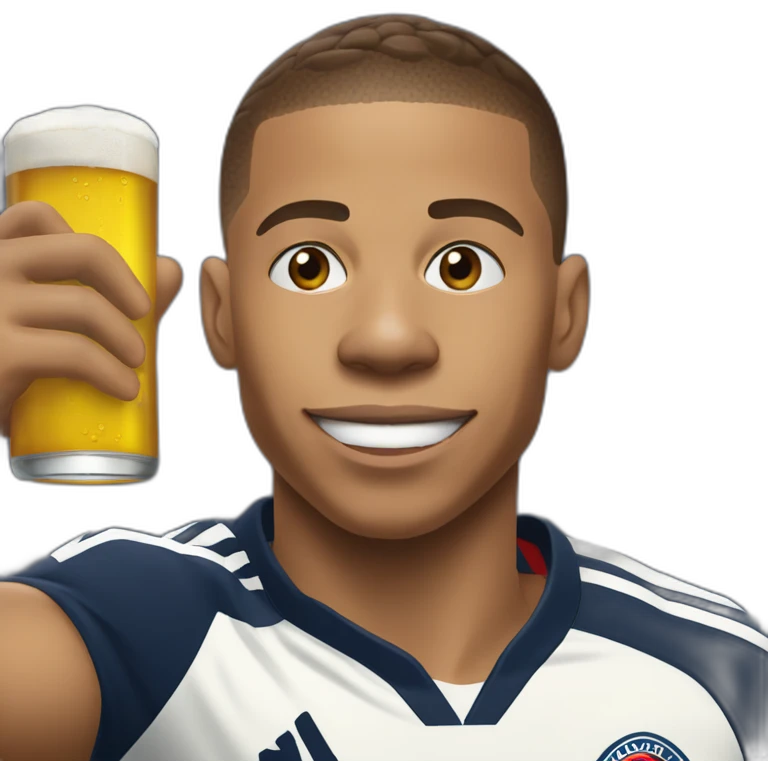 Kylian mbappe qui boit une bière de caca emoji