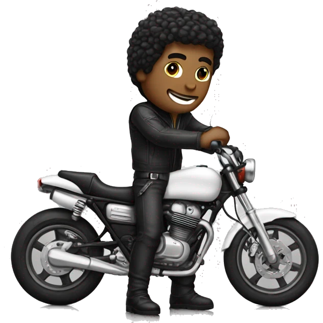 Hombre blanco con pelo negro con una moto blanca emoji