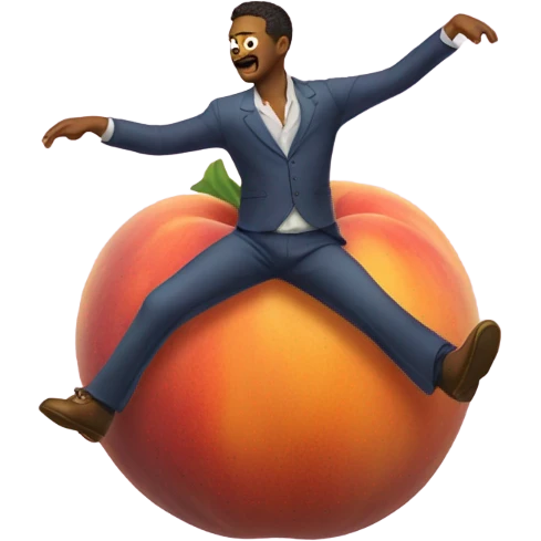 Man dancing with a giant peach with legs emoji