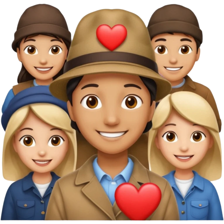 small figure inside a group of people with a heart above emoji