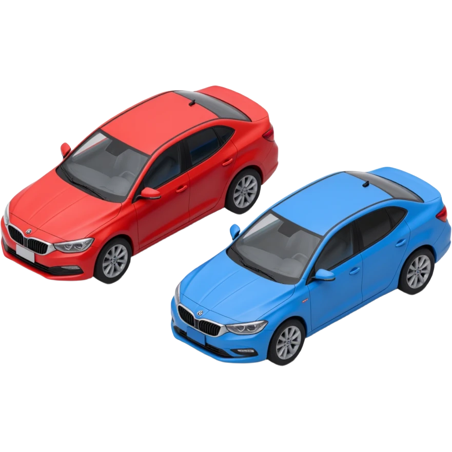 red and blue car being compared emoji