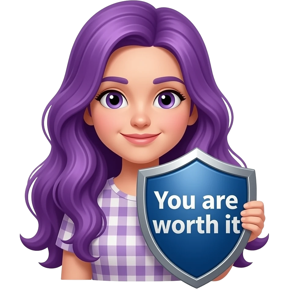 girl with long purple hair with you are worth it shield emoji