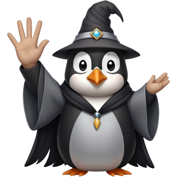 Wizard penguin saying no way hand signs emoji