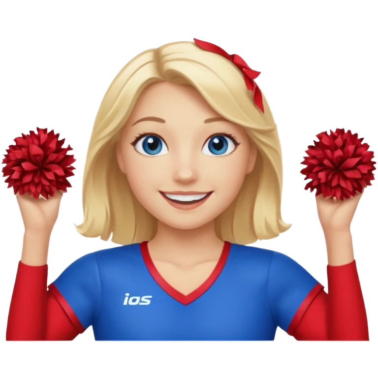 Cheerleader with blonde hair and blue eyes in a red and blue uniform emoji