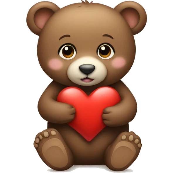 A baby bear sitting holding a heart emoji