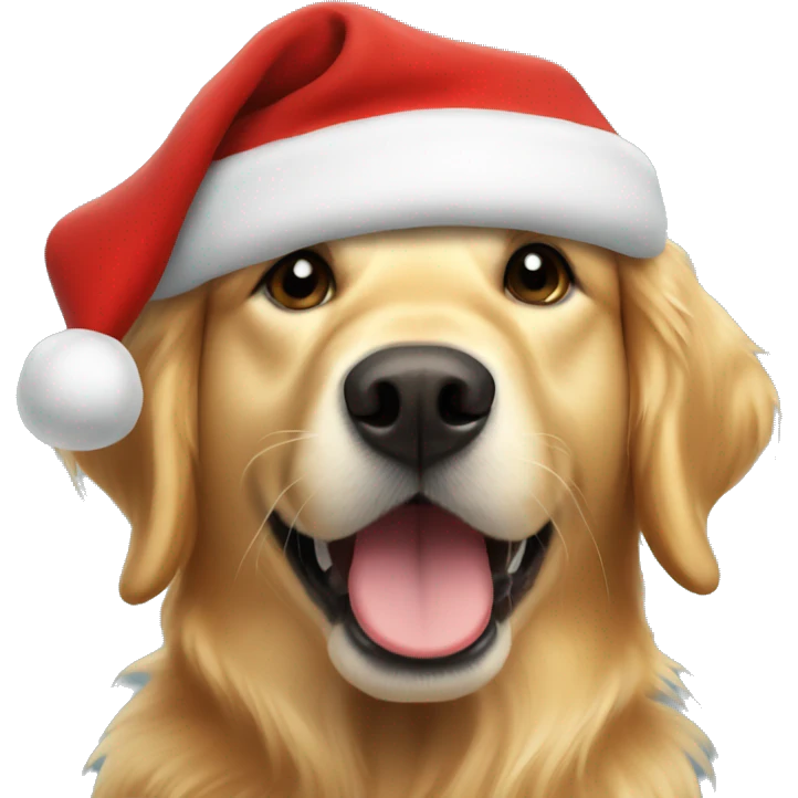 Golden retriever with Christmas hat emoji
