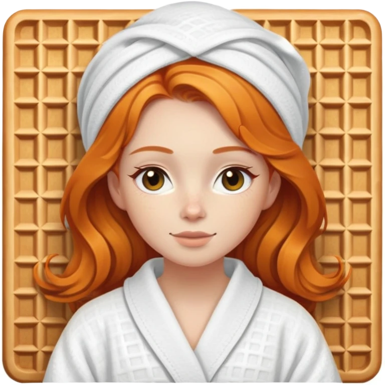 Ginger girl in white waffle robe spa beauty full face relaxing emoji