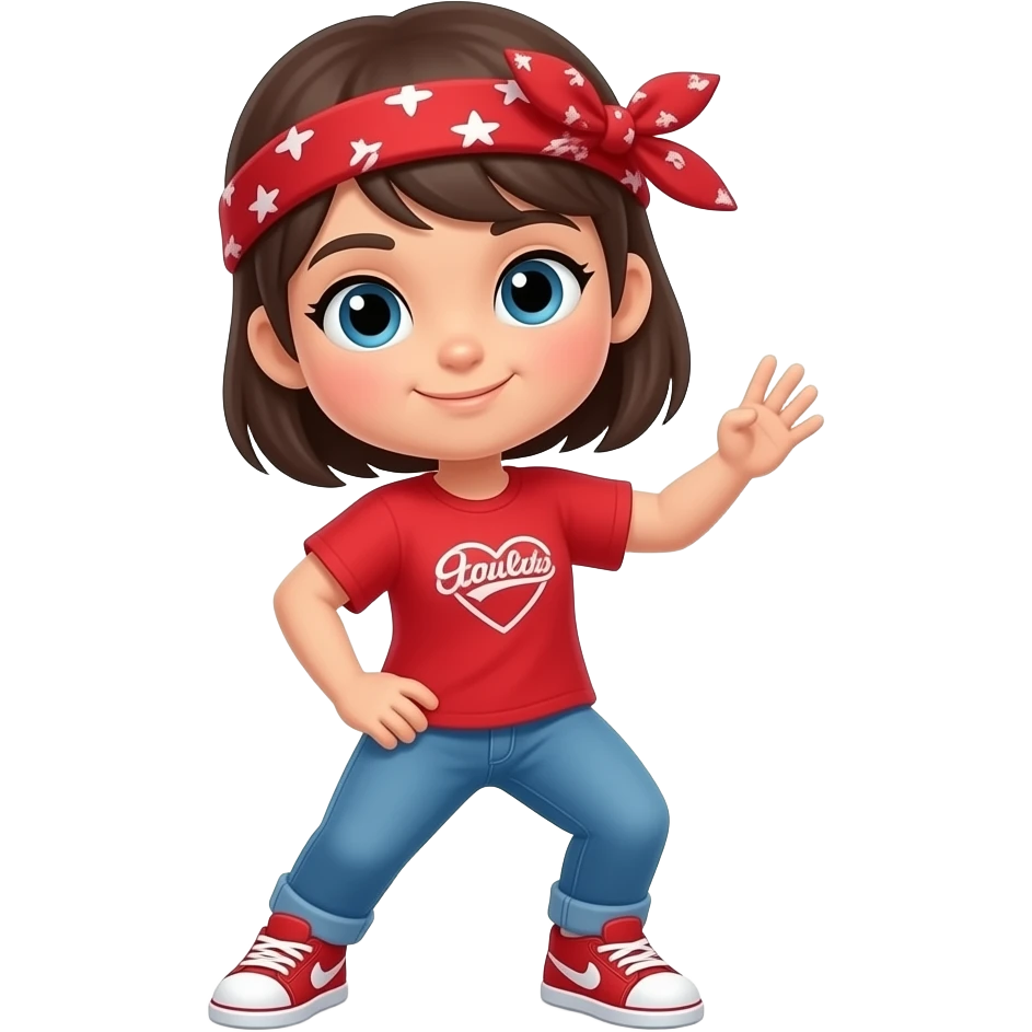 Cartoon simple girl with red bandana hip hop dancing emoji