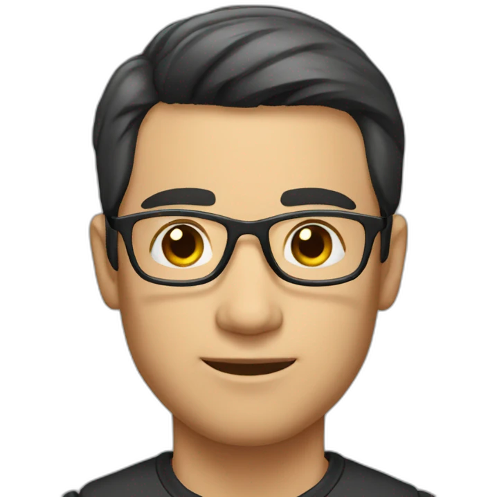 A man with black short hair and wearing a glass emoji