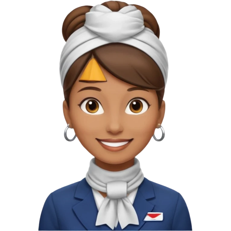  flight attendant, Light Brown skin, brown hair in one bun, neck scarf emoji