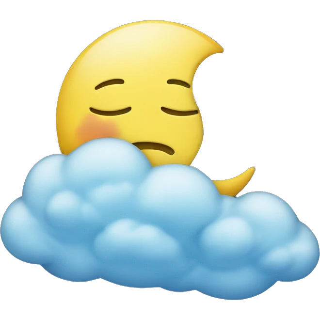 Yellow moon sleeping on a blue cloud emoji