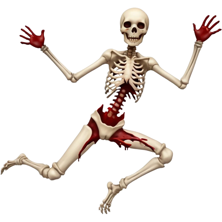 3D rotting corpse jumping in the air. In the style of your bloody skull art. More blood emoji