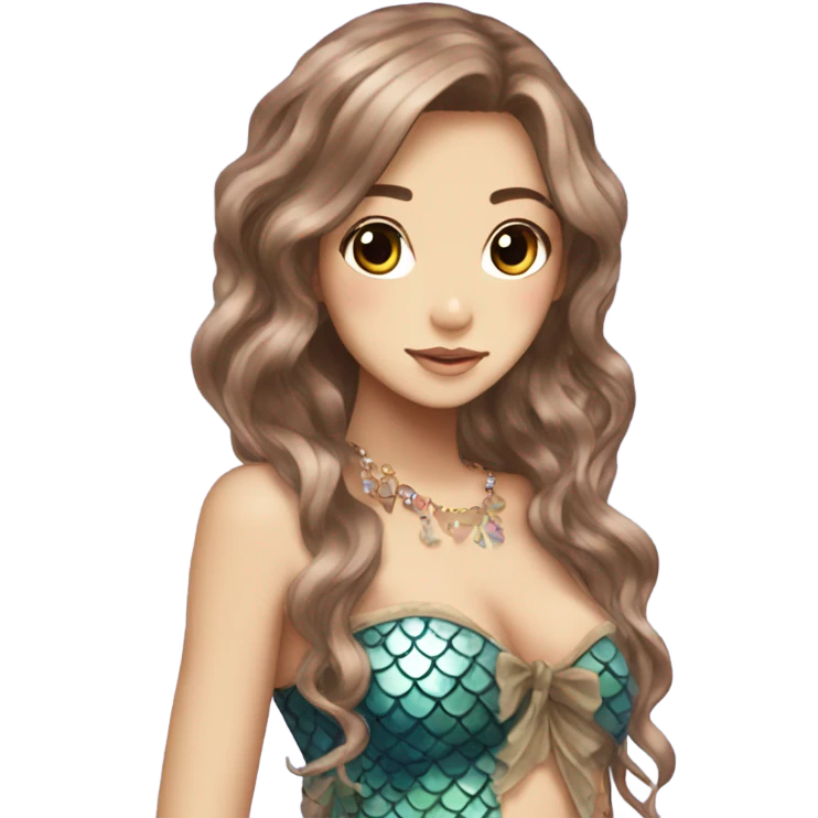 mermaid hime gyaru girl, scales on cheeks, brown hair emoji