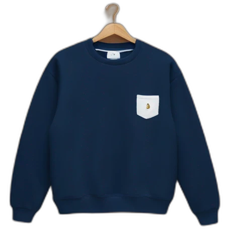 navy blue sweatshirt with white R breast pocket embroidery emoji