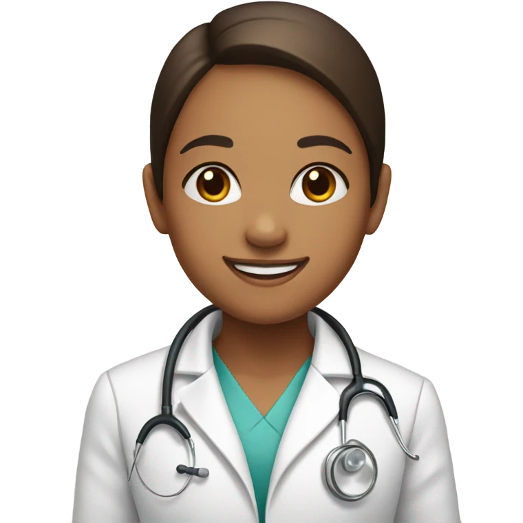 smiling girl portrait with brown eyes with doctor coat  emoji