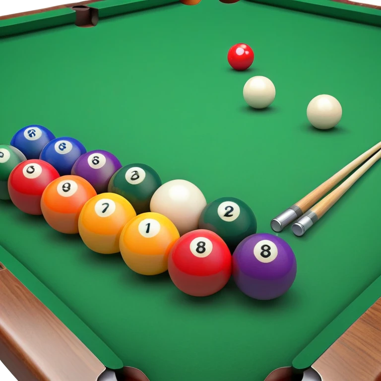 billiards pool table with cue ball and colorful balls emoji