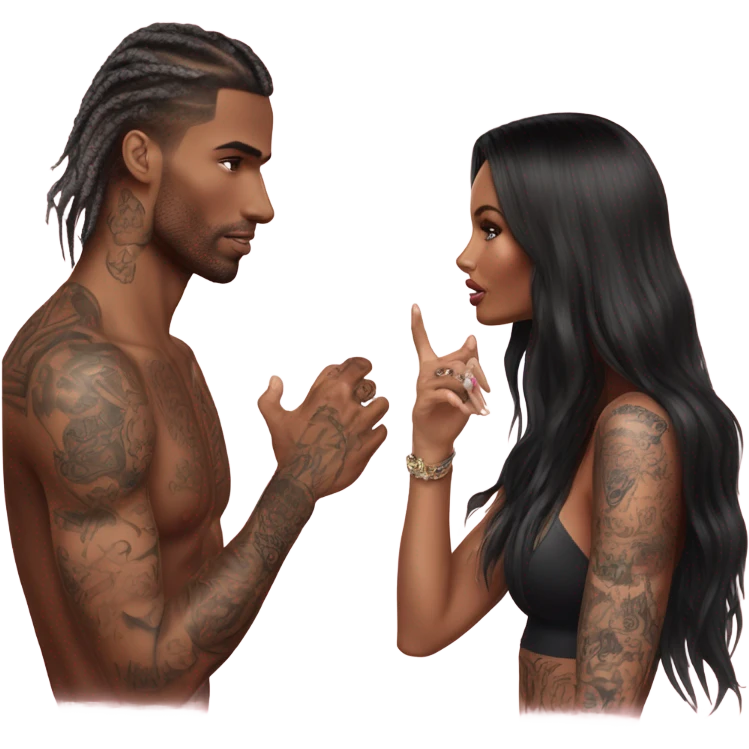 Photo of Victoria secret model having a serious conversation with a tattooed male model  emoji